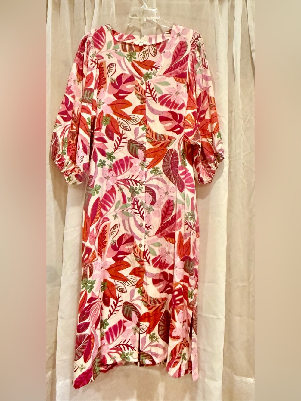 easel Pink and Red Floral Button-Front Maxi Dress